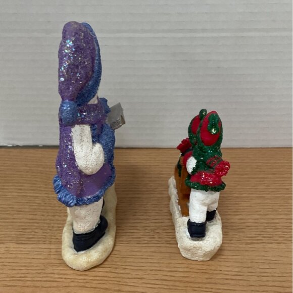 Christmas Snowman Family Figurines Set Carolers and Sledding Expressive Glitter - Picture 2 of 7